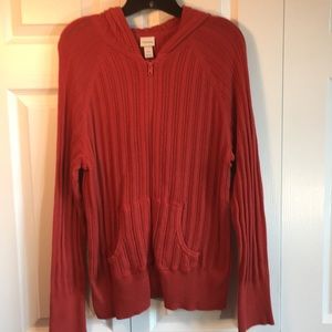 Lane Bryant size 14/16. Orange cable knit. Cardigan long sleeve zip up sweater